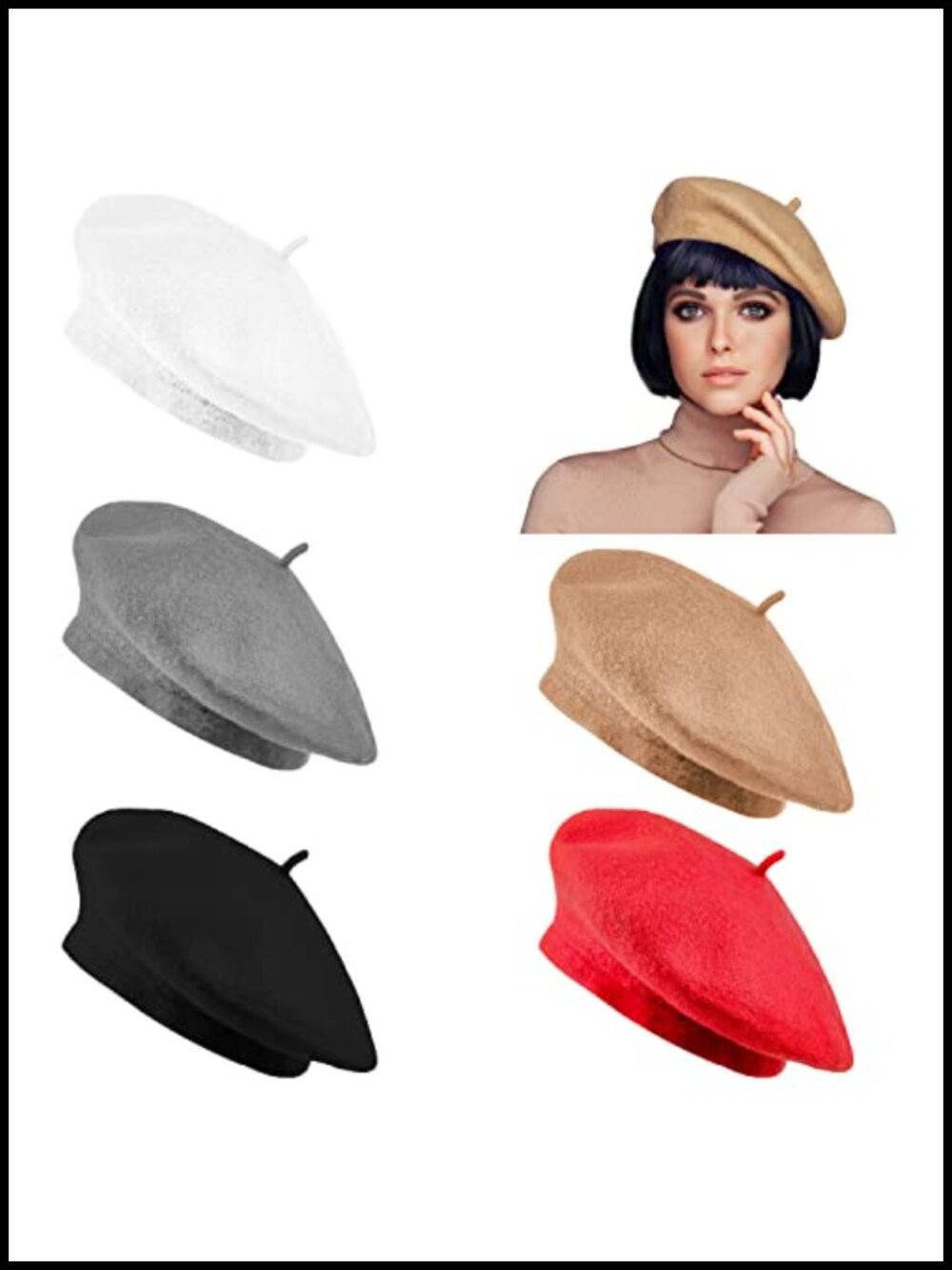 Wool French Beret Hat Set Adjustable Winter Beanie Fashion Cap